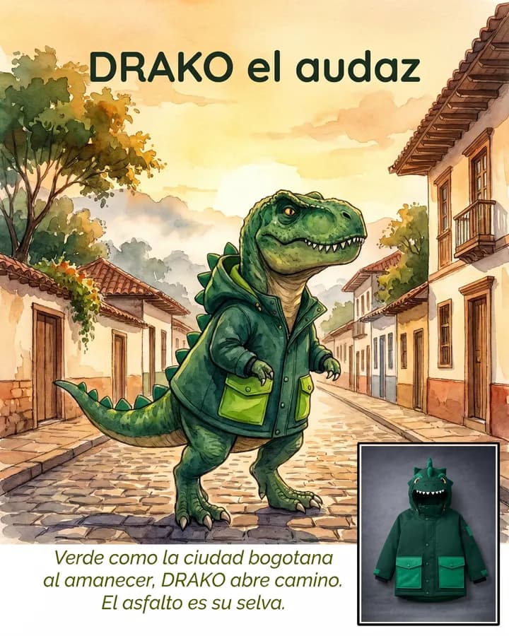 Ilustración de cuento de DRAKO, el dino audaz