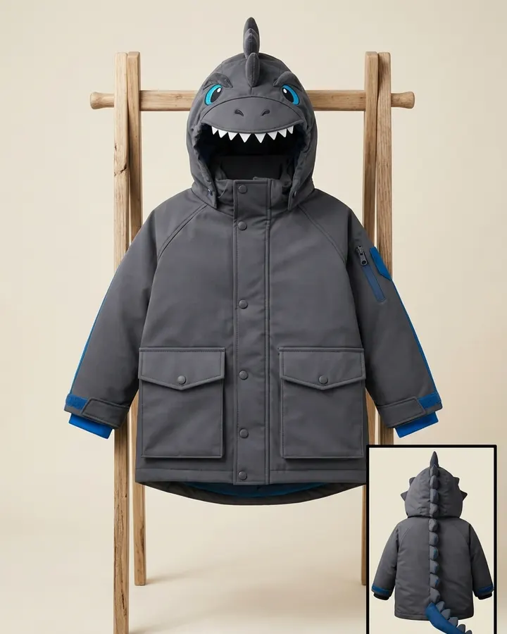 Parka RAPTOR en un soporte de madera, vista de frente