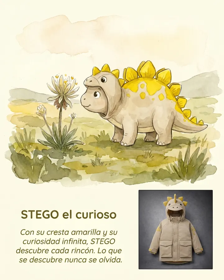 Ilustración de cuento de STEGO, el estegosaurio curioso